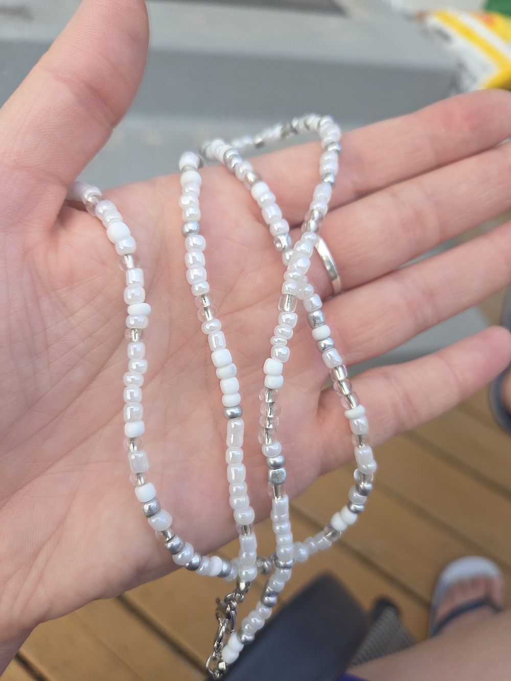 Delicate White and Silver Seed Bead Necklace